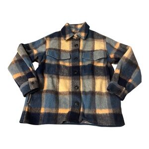 FAHERTY Cotswold‎ Shirt Jacket Audry Plaid Blue Beige Wool Blend Size Medium